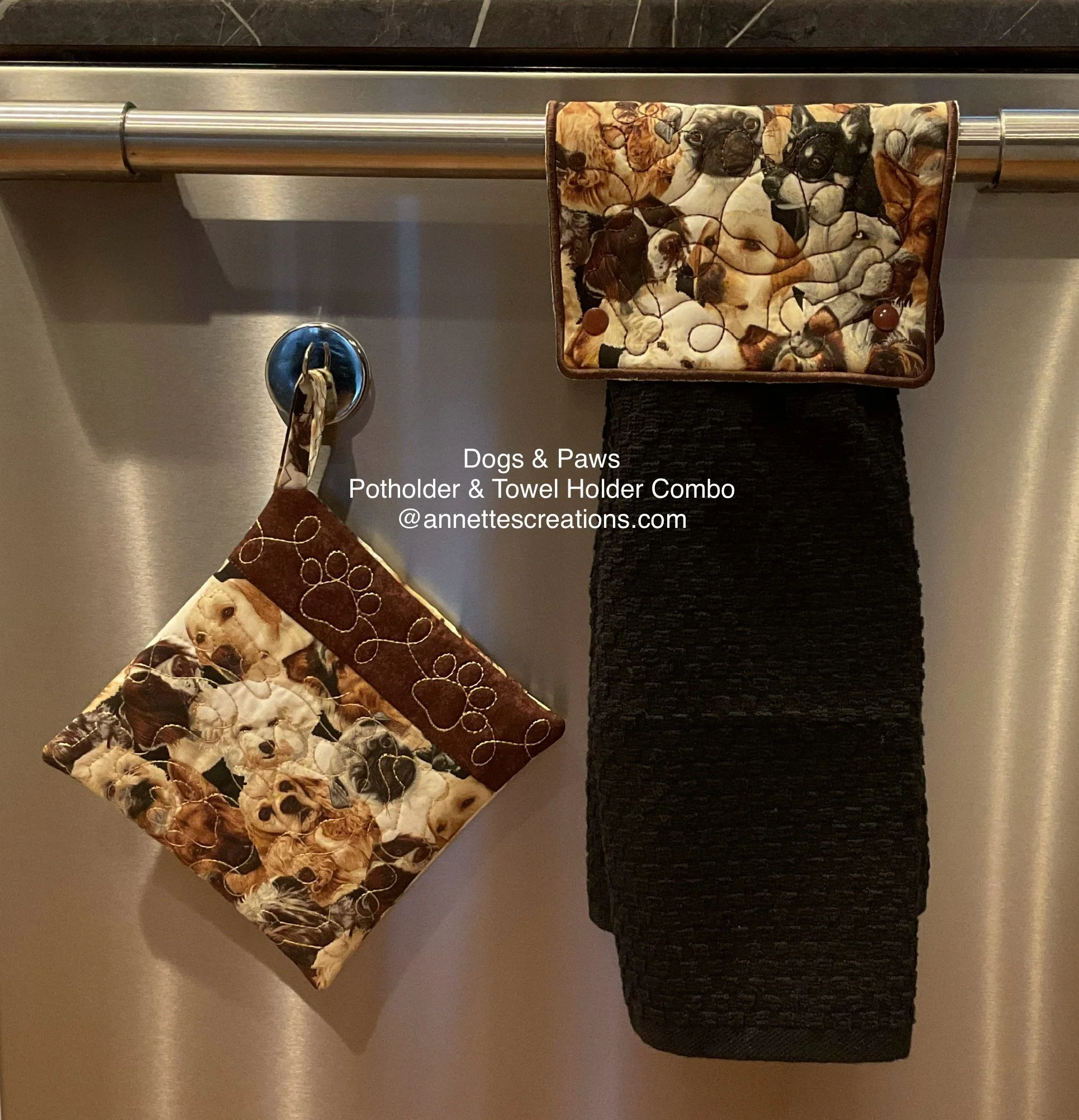 Dogs and Paws Potholder, Towel Holder & Coasters