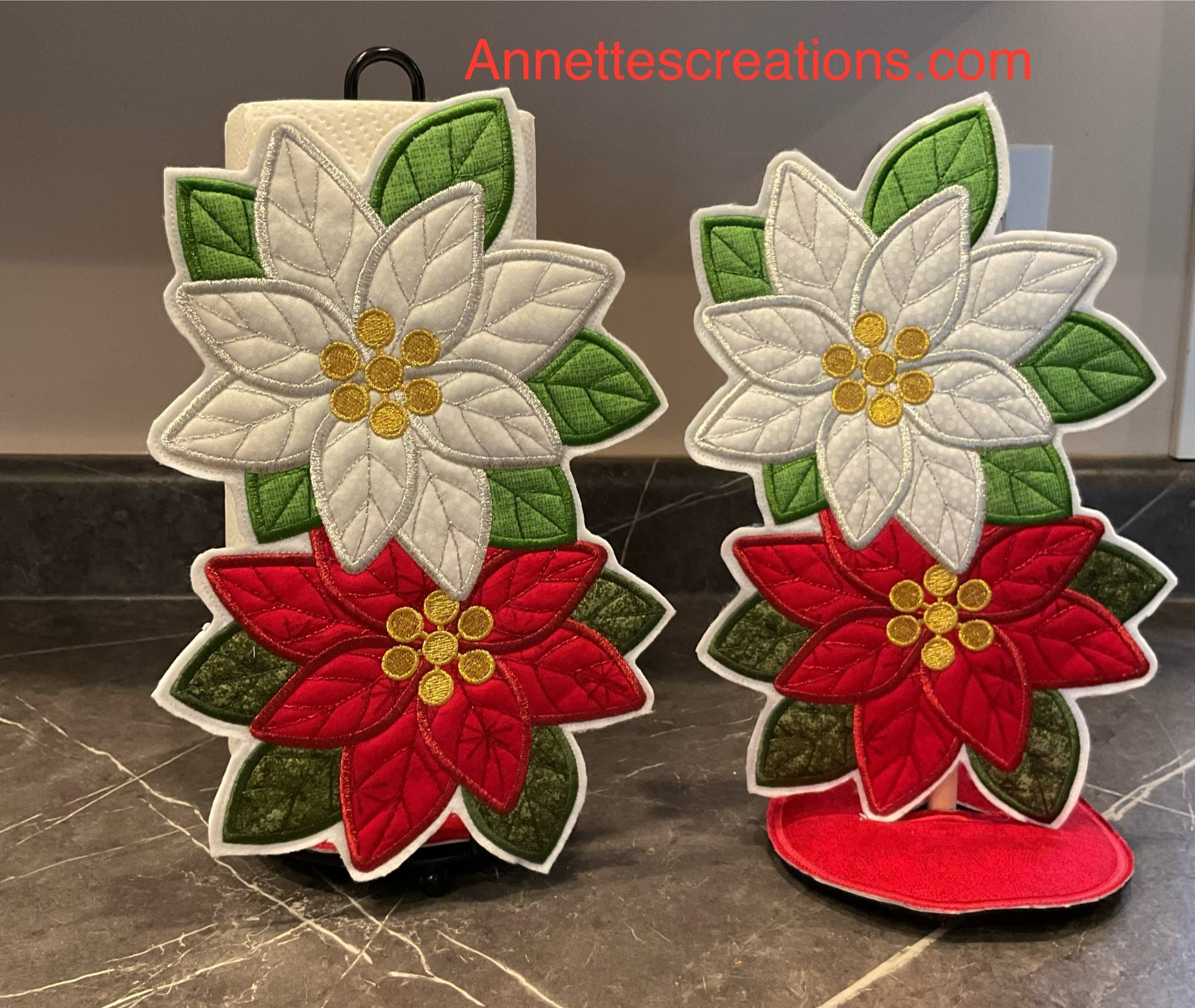 Red & White Poinsettia Paper Towel Holder Character