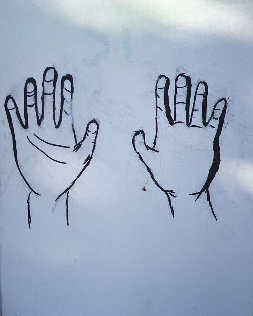 A drawing of two open hands with palms facing forward, outlined in black on a light background.