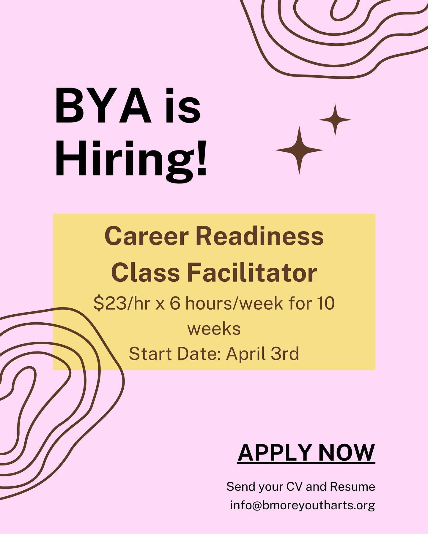 BYA is excited to share that we are now hiring for a part-time Career Readiness Class Facilitator to join our team!

This position will lead instruction for BYA&rsquo;s job training program for young adults- CORE.

It is a 10 week hourly contracted p