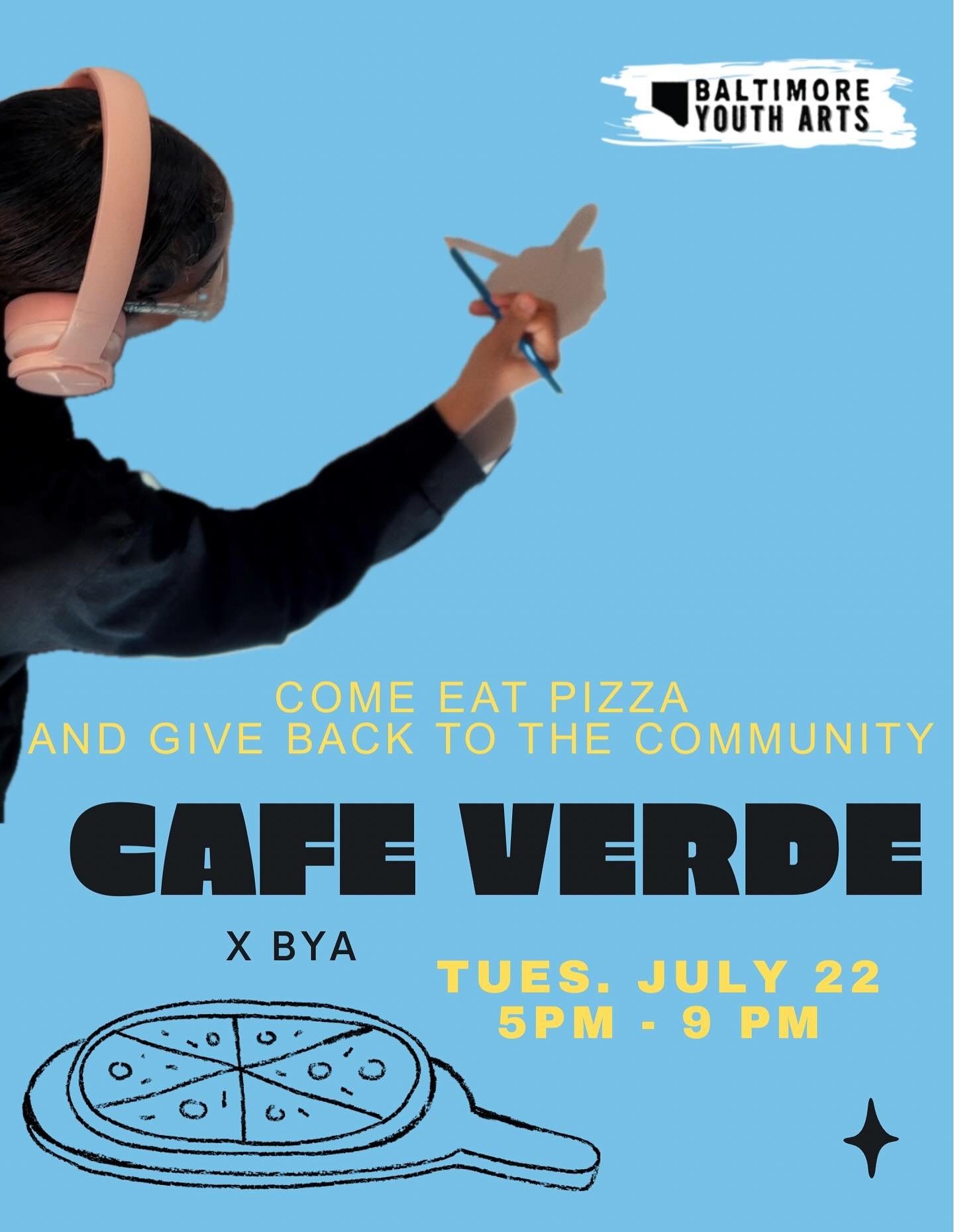 We’re incredibly grateful to Verde Pizza for hosting a Giveback Night in support of Baltimore Youth Arts! 💕
10% of all dine-in and takeout (Verde direct orders only) will go toward supporting our work with youth in Baltimore!
Come grab a sli
