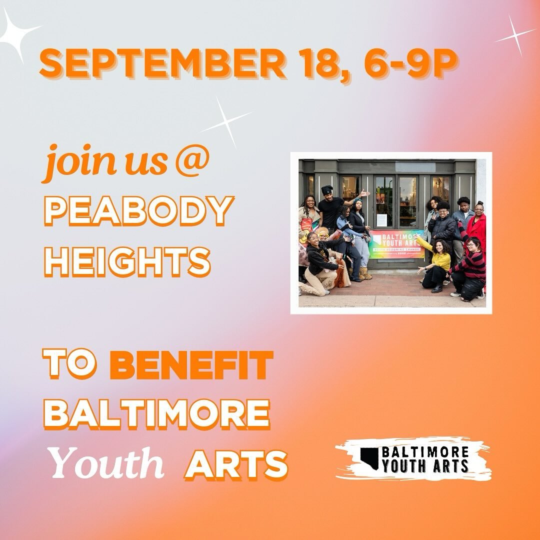 📍 Peabody Heights Brewery
📅 September 18 | 6&ndash;9pm

✨Mark your calendars!✨
Join us on Thursday, September 18 from 6&ndash;9pm at Peabody Heights Brewery for a Happy Hour benefitting Baltimore Youth Arts 🎨💫

Come out and support our work with 