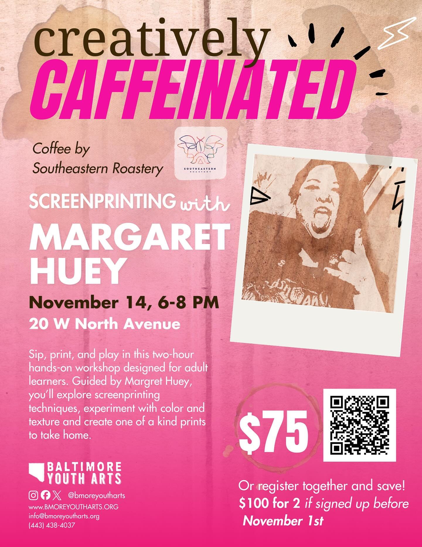 ☕🎨 Come get Creatively Caffeinated with us! 

Enjoy an evening of artmaking with Margaret Huey, conversation, and amazing coffee from Southeastern Roastery, a local, Black woman&ndash;owned coffee roaster whose care for craft and community aligns pe