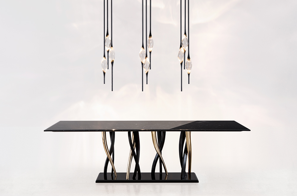 Il-Pezzo-8-Marble-Table-black-and-gold-and-Il-Pezzo-12-Round-Chandelier.jpg