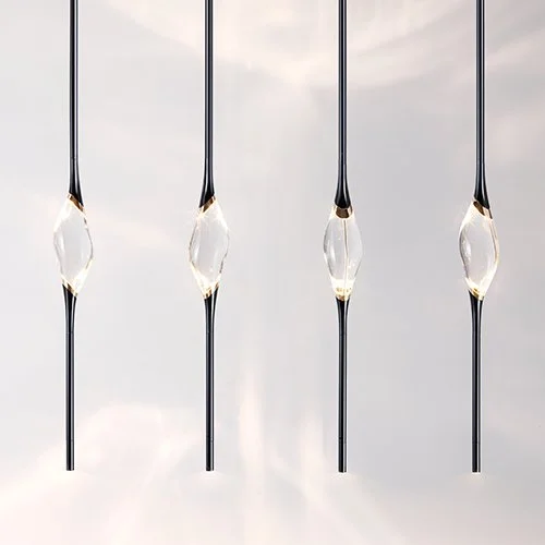 Il Pezzo 12 Long Chandelier, linear solid crystal and brass chandelier