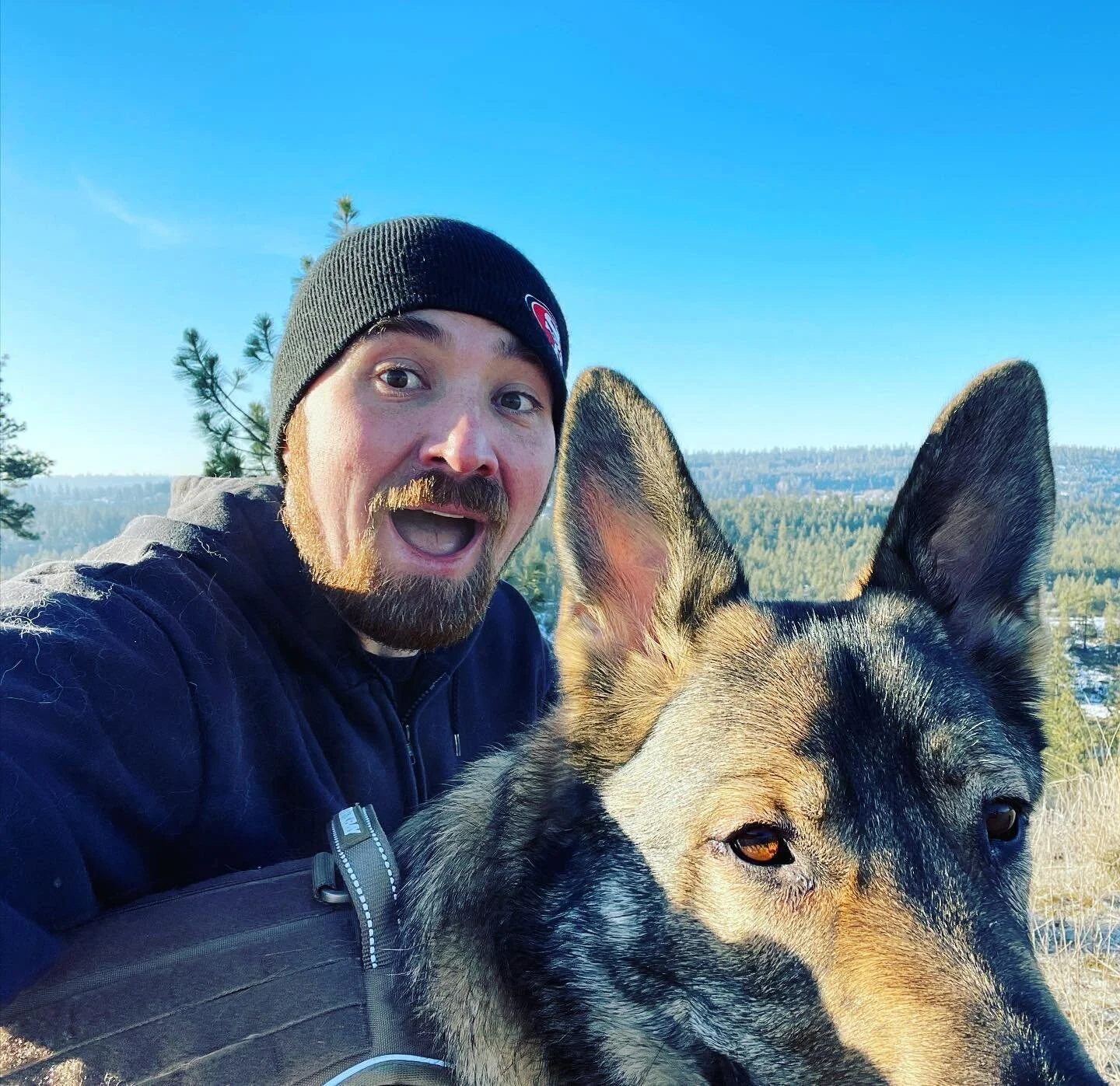Just two guys out for a walk. #dog #germanshepherd