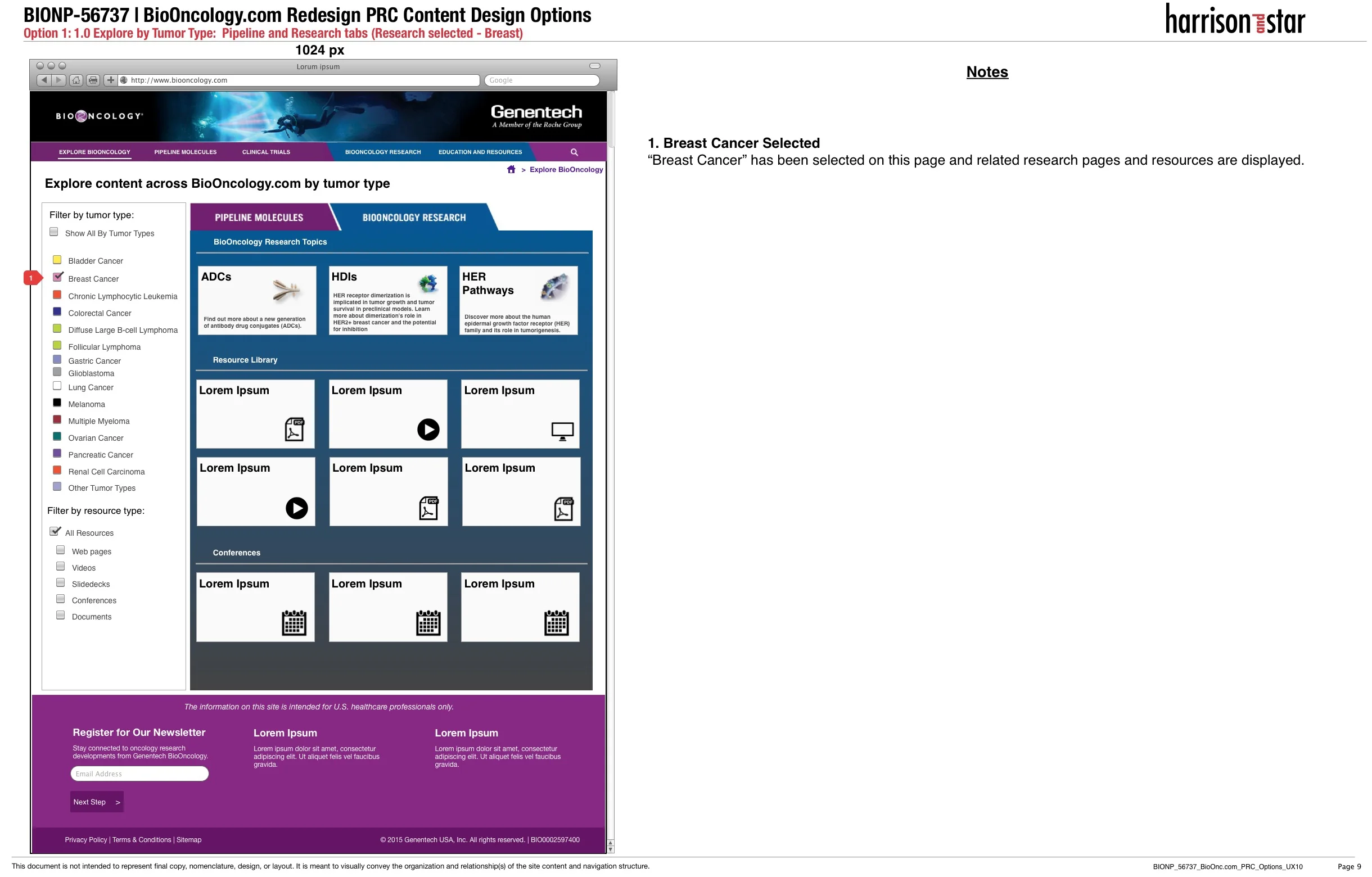 Option 1: 1.0 Explore by Tumor Type:  Pipeline and Research tabs (Research selected - Breast).jpg