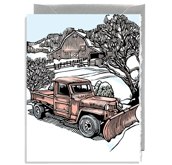 Snow Plow and Barn in Winter