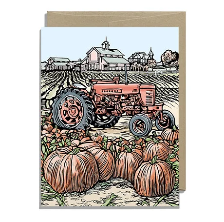 Tractor and Pumpkins with  Kraft Envelope