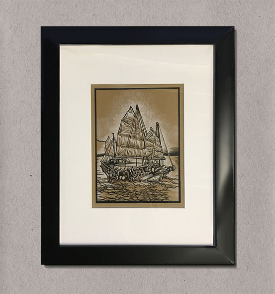 Chinese Junk - Framed Hand Embellished Art Print