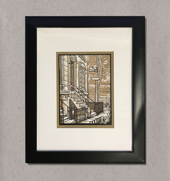 Fort Greene Brownstone - Framed Hand Embellished Art Print