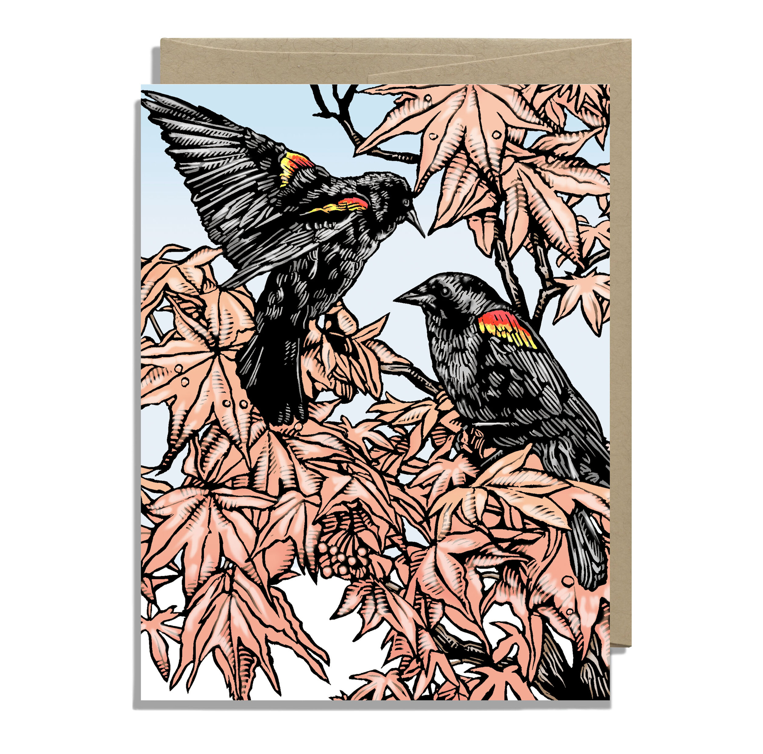Redwing Blackbirds with Kraft Envelope