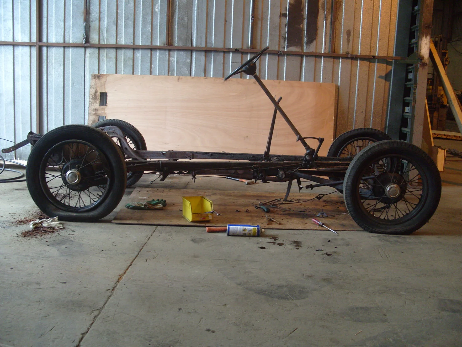 Austin chassis ready to be stripped, degreased, cleaned and Powder coated