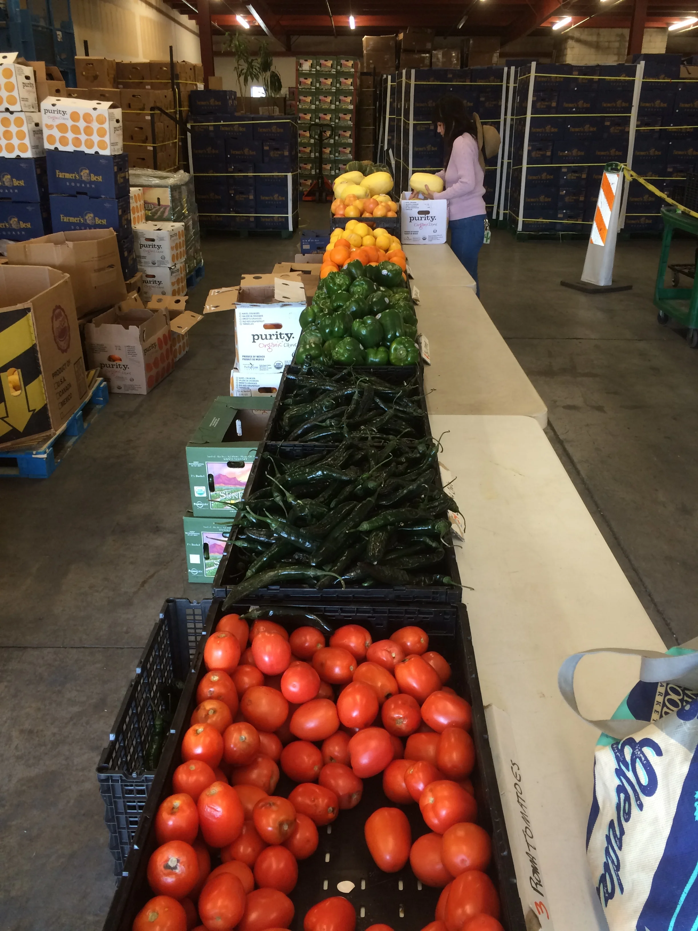 Produces are displayed on the table. You give your 10$ donations and pick up your portions! 