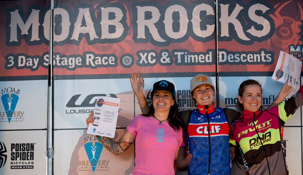 Overall race podium with Jena Greaser (2nd) and Marlee Dixon (3rd) Photo by John Gibson