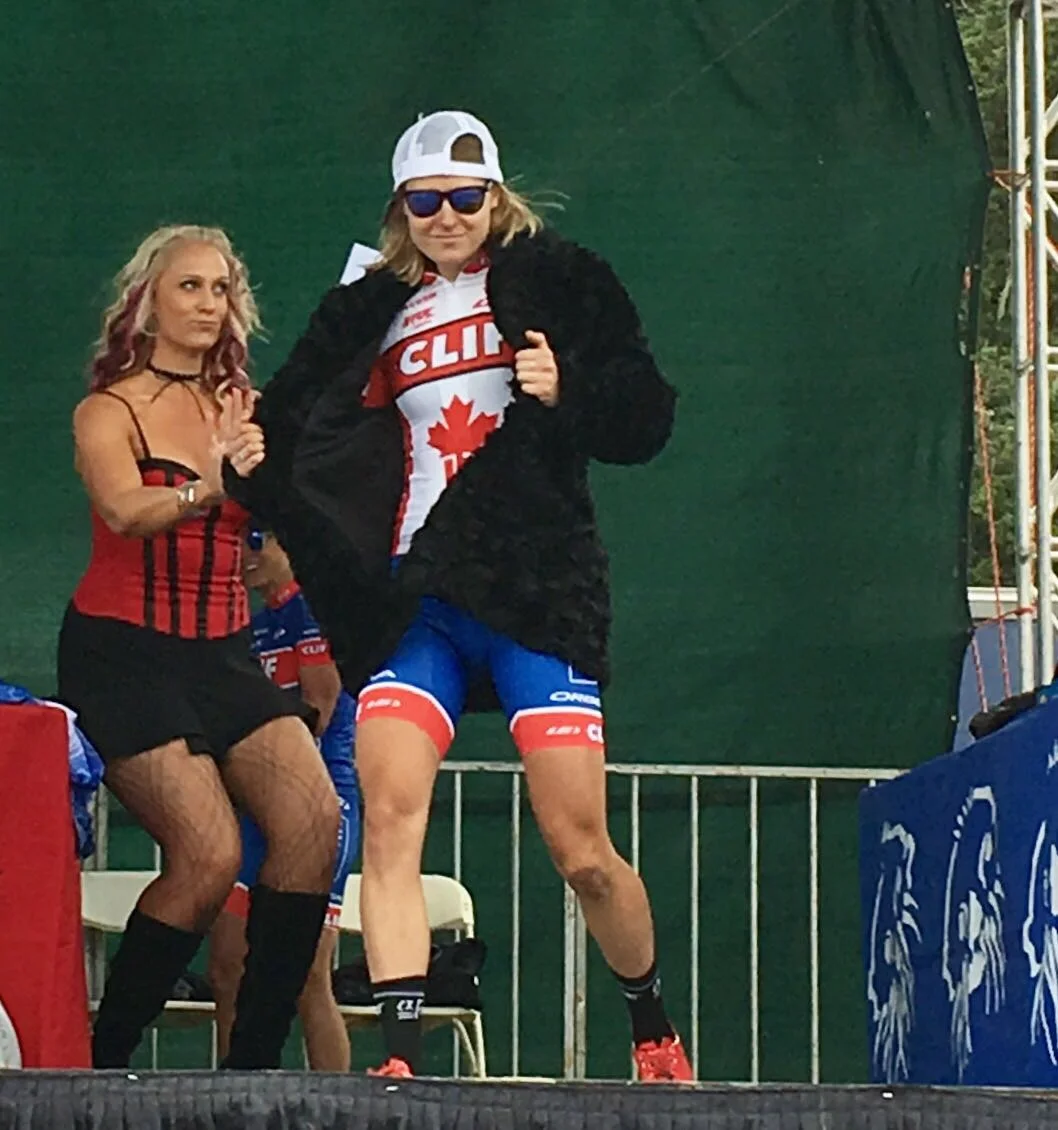 First ever Sea Otter podium. Obviously I had to borrow that woman's fancy fur jacket. 