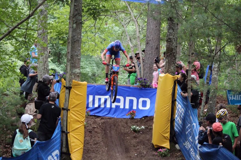 That drop was a fun feature of the course. Although the whole course was great as it was mostly single track. Photo by Mark McCormack