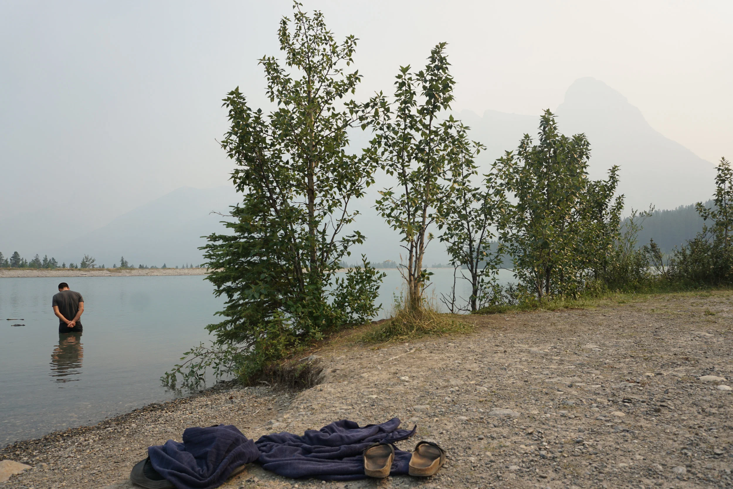 One of the goals this season was to swim in as many lakes as possible. Dave and I were pretty successful at this. Here, we are doing an Ice Bath in a glacial lake in Canmore, AB a few days before Nationals. The Wildfires in BC and AB were enormous this summer and the smoke situation was bad in the days leading to the race. However, it all cleared up for race day!