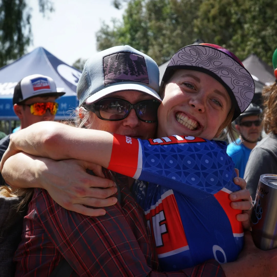 Haley celebrating with her mom and number 1 fan after a successful race in Fontana.