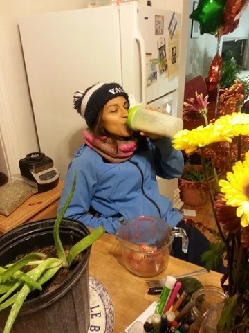 Me and protein shake becoming friends on a cold winter day