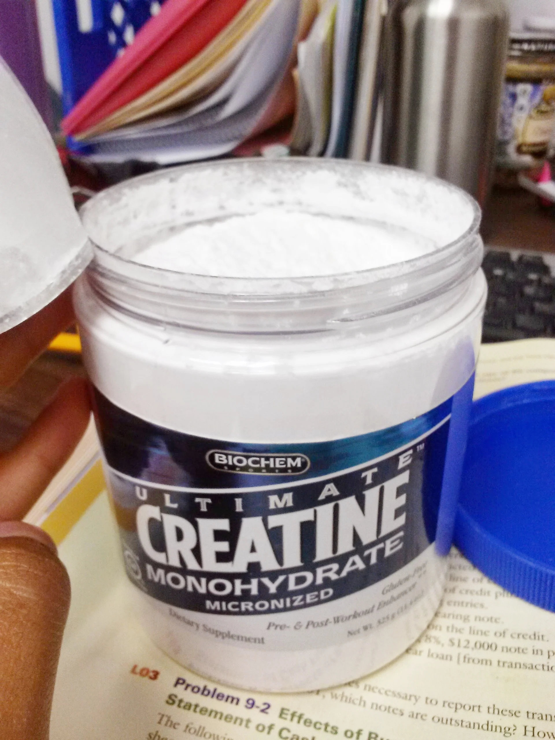 My first tub of creatine. I named it "Sofie's Muscle Medicine".