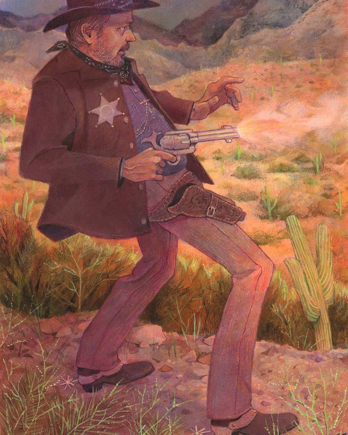 An old timey sheriff done for a Christmas present. No rest in the old West 🌵 
.
.
#illustration #mixedmedia #painting #drawing #oldwest #cowboy #acrylic #gouache #coloredpencil #illustratorsoninstagram