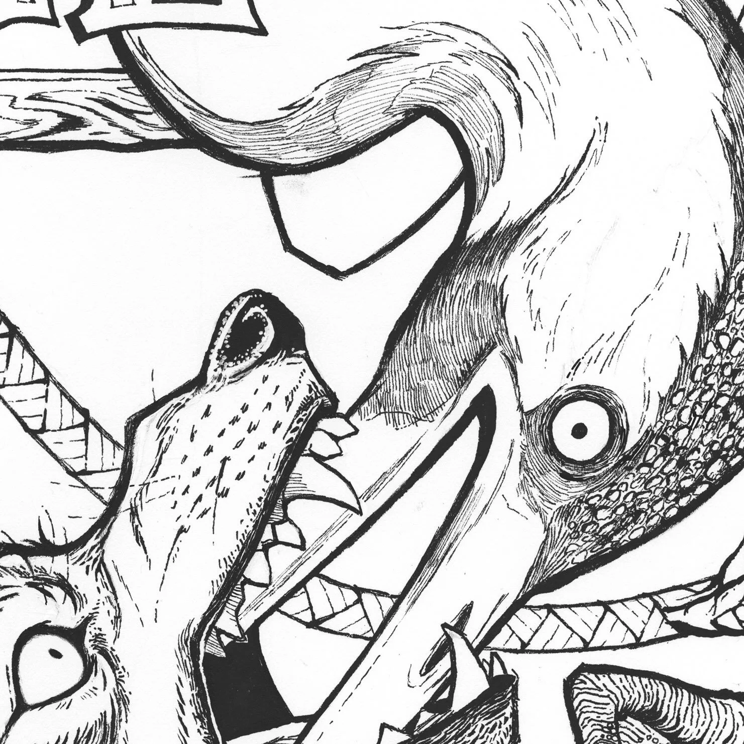 Sneak peek of the line art (sans color) for my @wolfsridgebrewing screen print for Prints &amp; Pints Vol. IX. Show&rsquo;s at @the.daily.etcetera August 15! This layer was inked with Copic pens. Can you guess the inspiration?
.
@uprightpress 
.
#ill