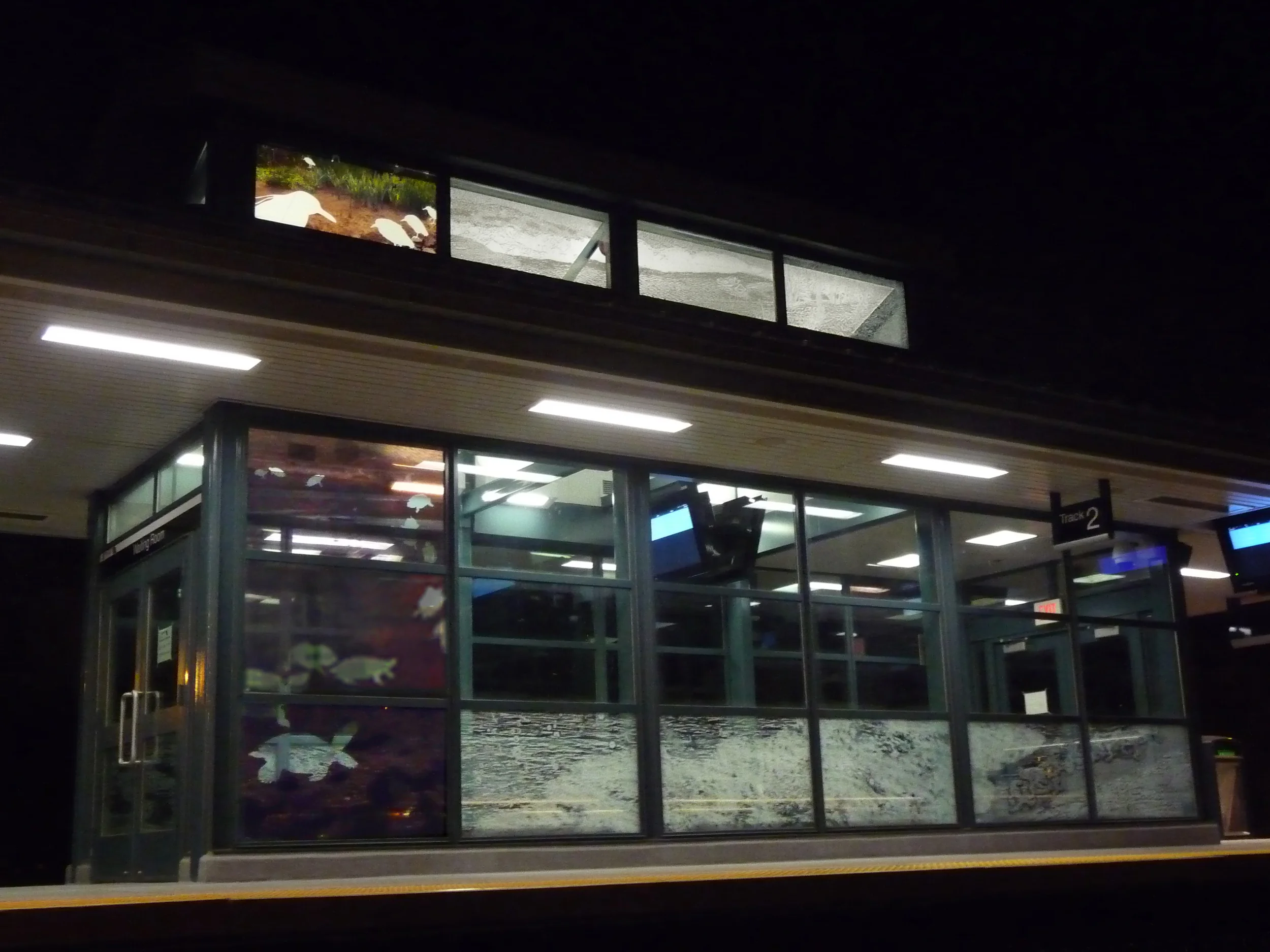 Shore Strata, lower level lit at night