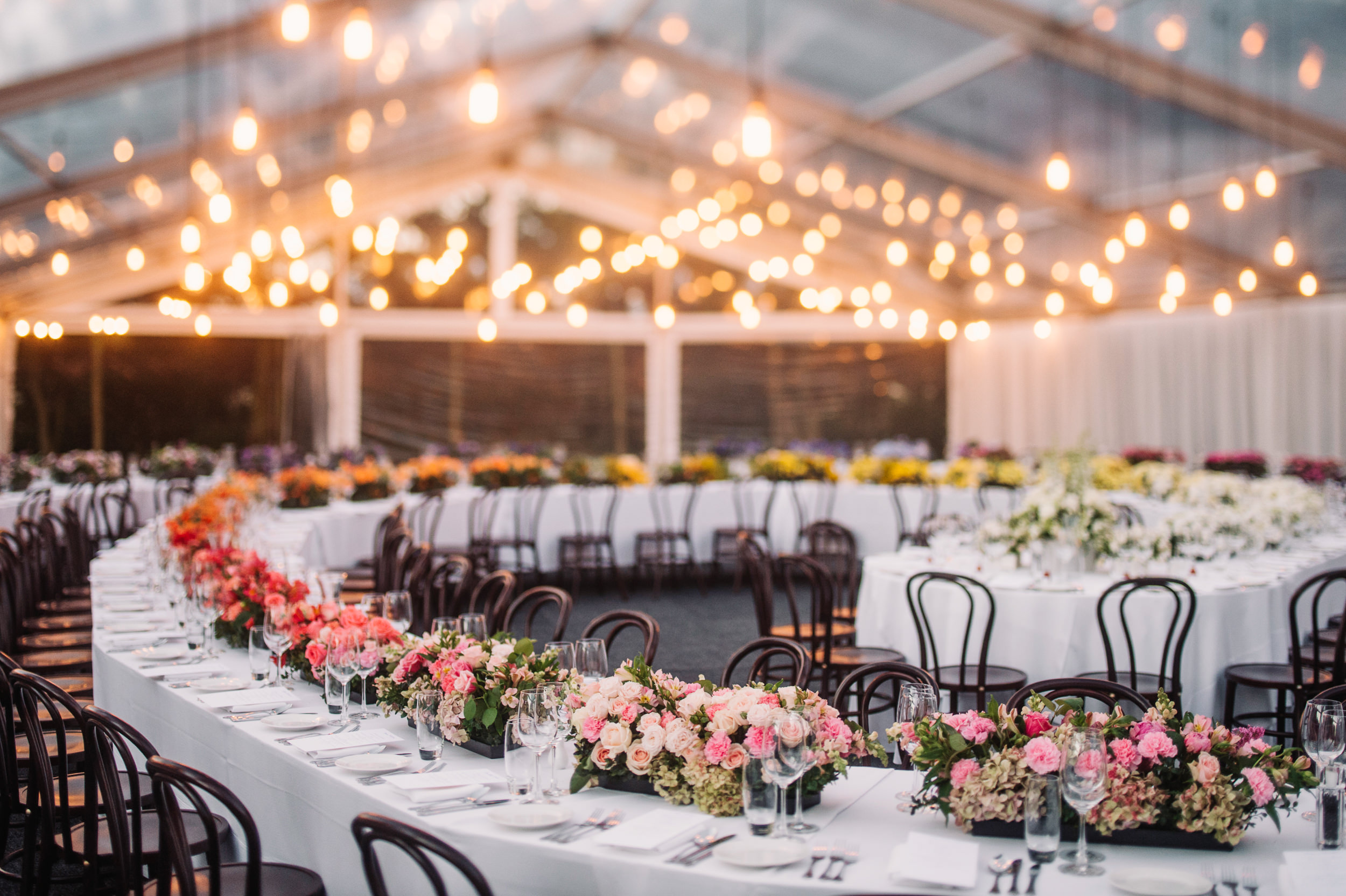 spiral table in clear marquee for Tasmanian property wedding 