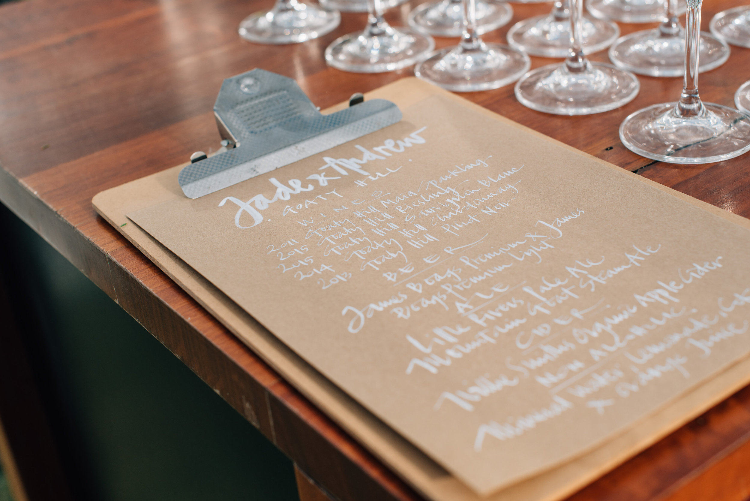  Hand written drinks menu 