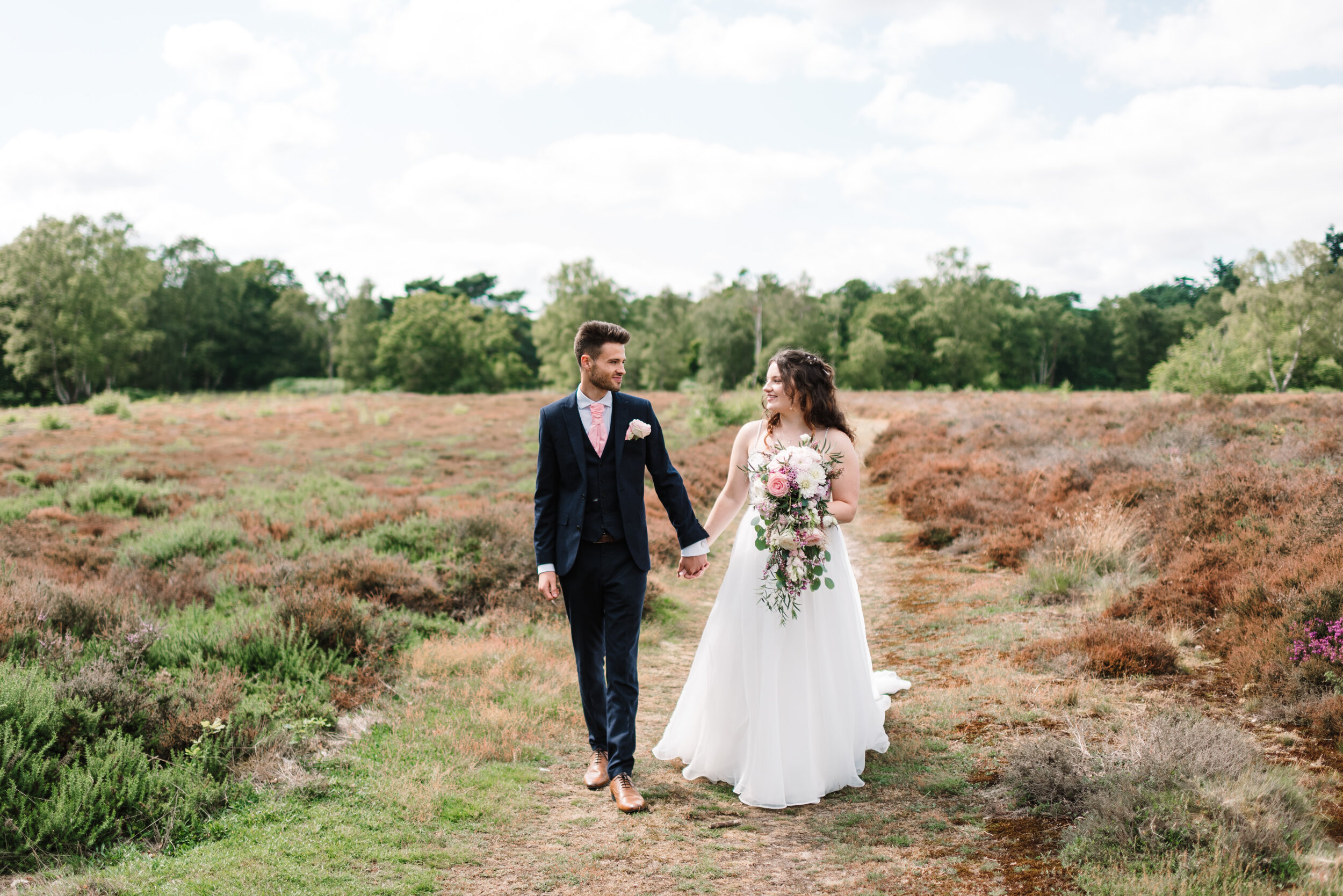bride and groom walk albury heath guildford surrey wedding photographer