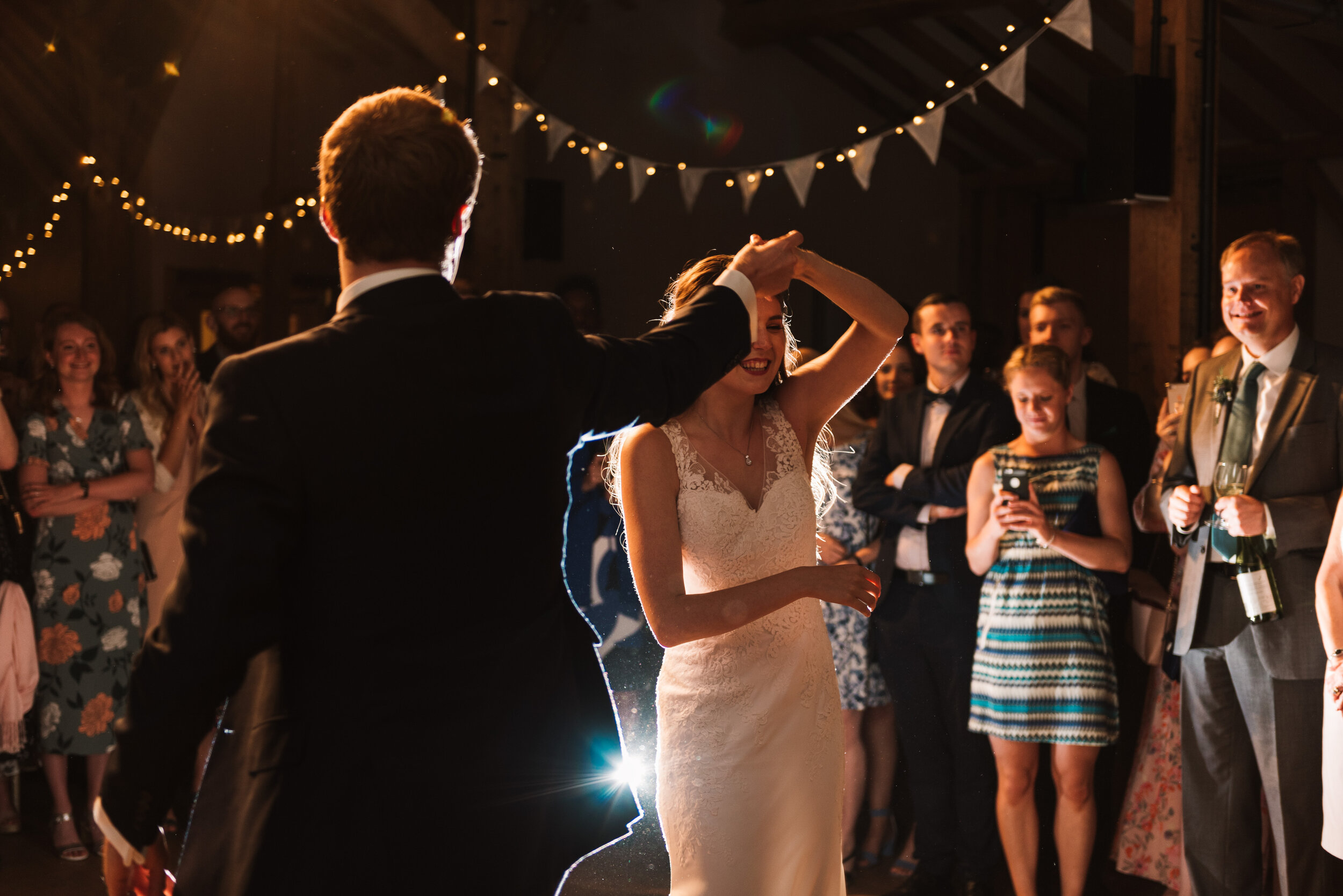First dance at wedding for bride and groom at Hanger Farm