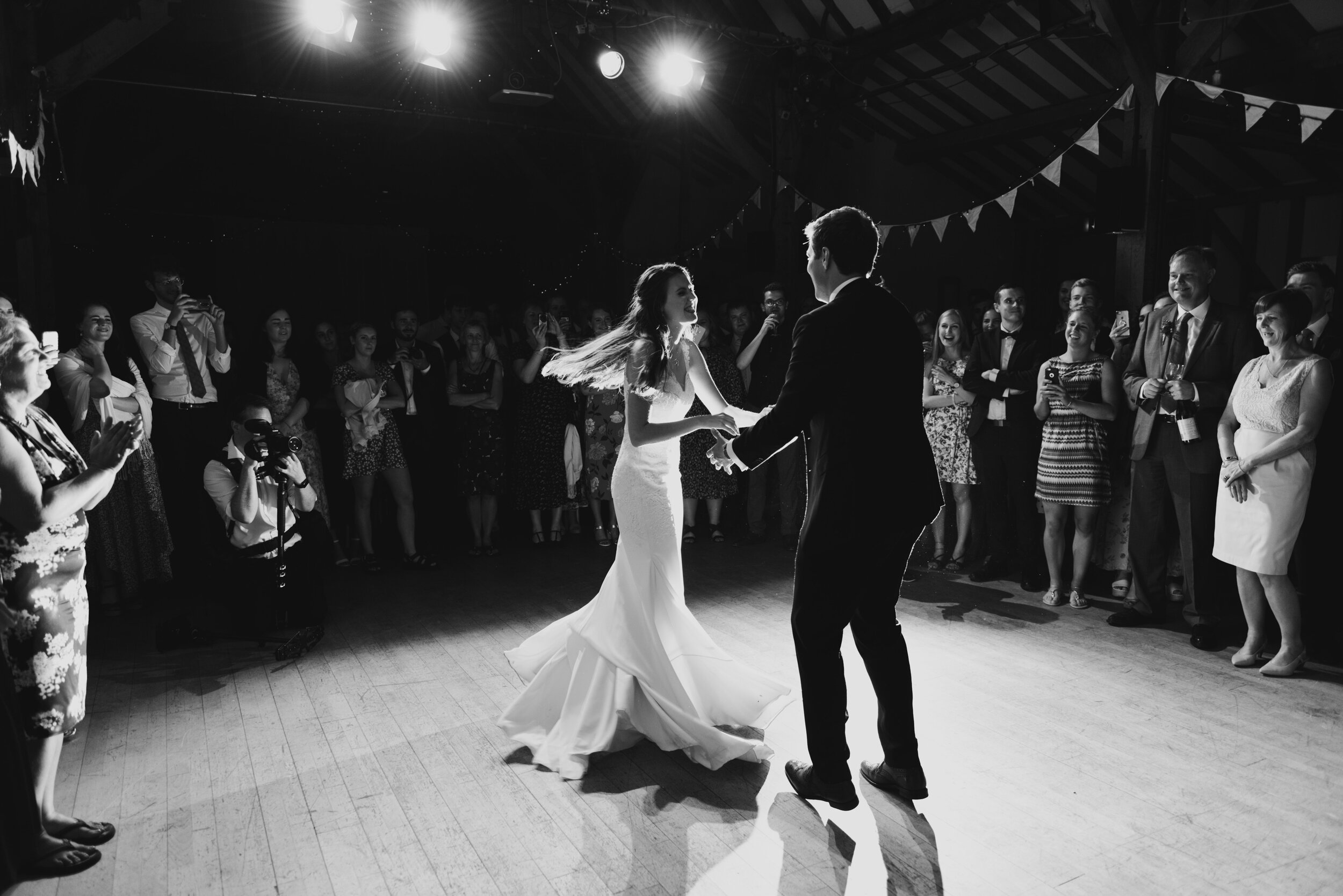 Bride and groom doing first dance at Hanger Farm wedding