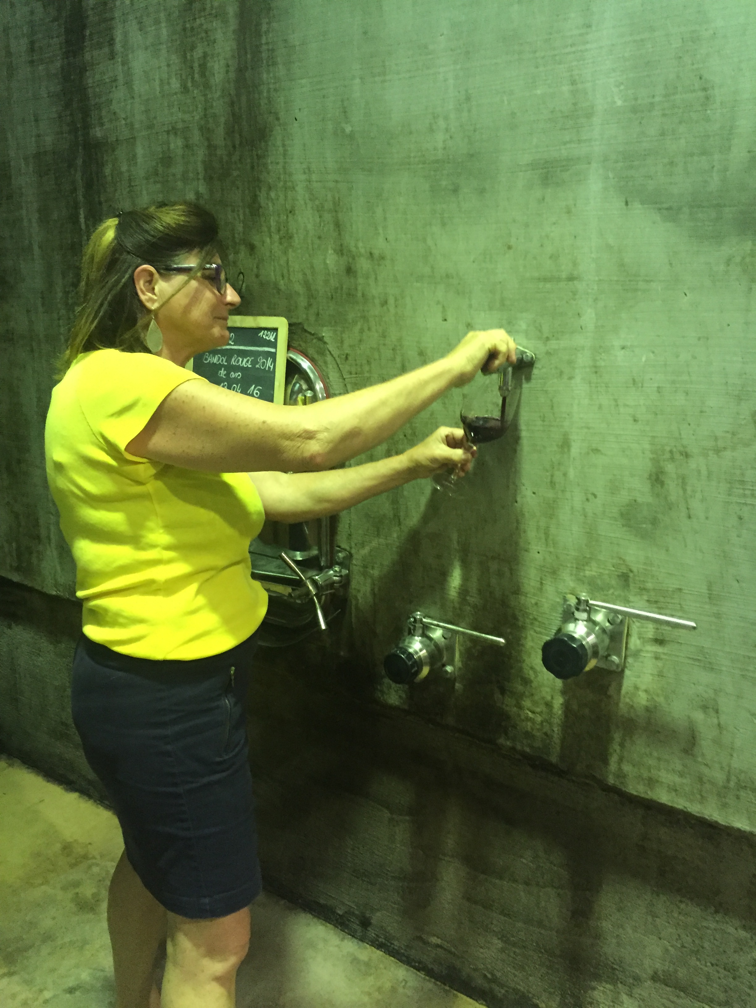 Tank tasting of 2014 Bandol rouge with Veronique.