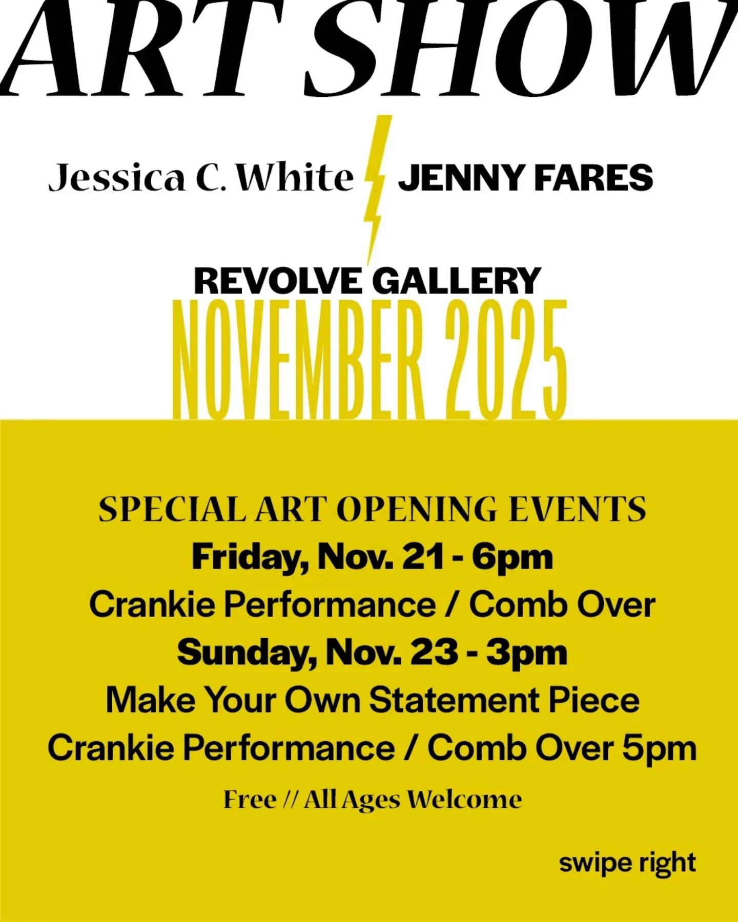 NOVEMBER in the Community Space brings two of Asheville's most inventive artists together in one space. Don't miss the opportunity to gather and share in what happens next! 
.
&gt;&gt;&gt;get a sneak preview at this weekend's True Color performances.
