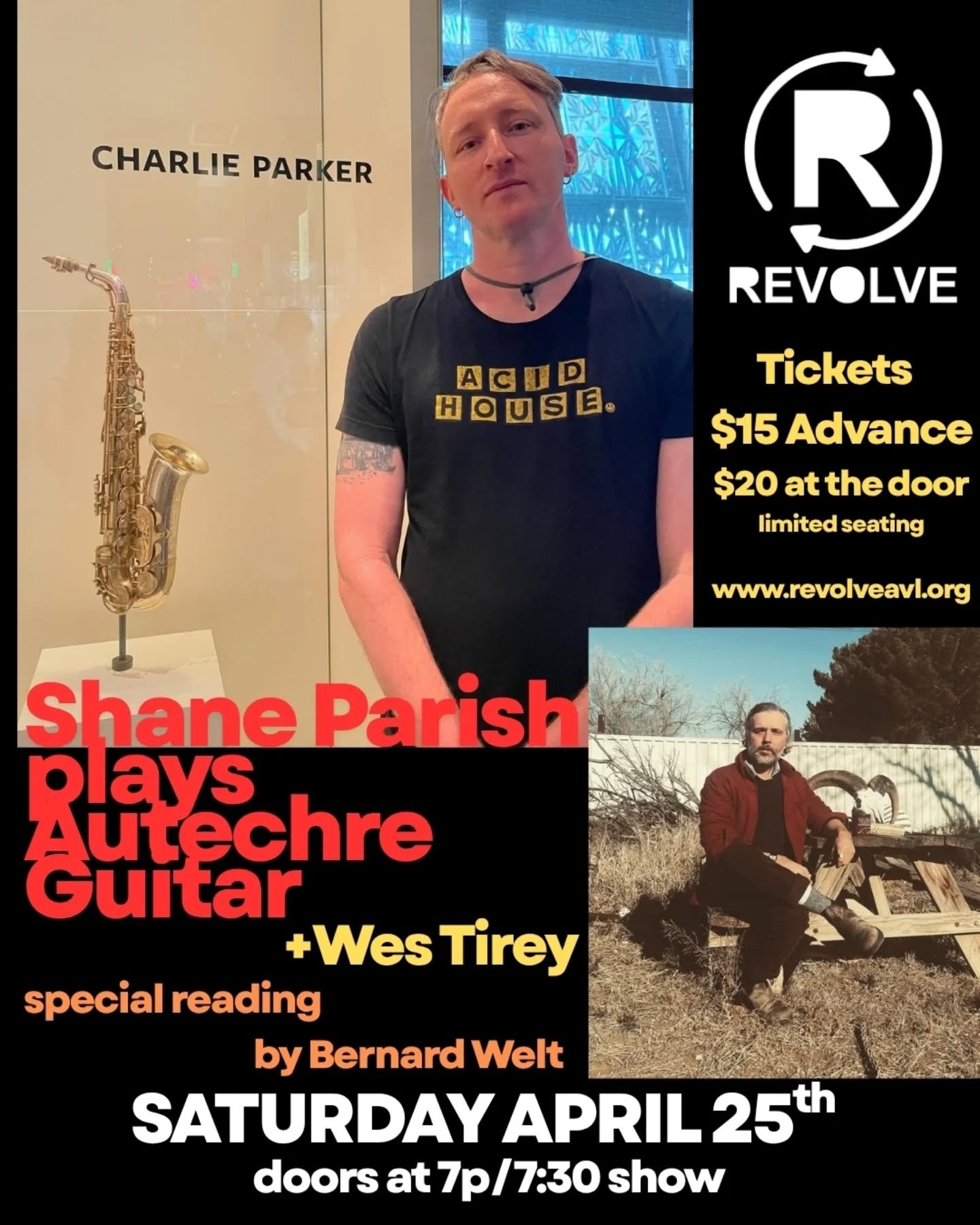 We are thrilled to host the Asheville-area premiere of >Shane Parish Plays Autechre Guitar< with special guest Wes Tirey opening + a reading by Bernard Welt (Best American Poetry 2025) on Saturday April 25th. Doors at 7p/ Show at 7:30p
+++++
li