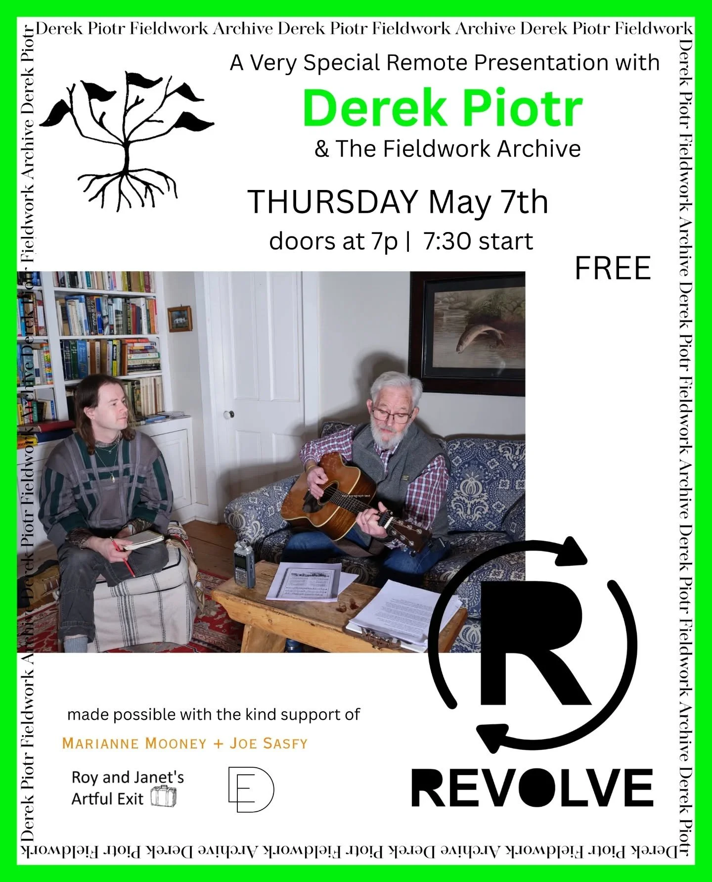 Join us for a VERY SPECIAL FREE EVENT. MAY 7th doors 7p | start 7:30p ***limited seating!***
+++++
In this presentation, Derek Piotr walks you through the Fieldwork Archive remotely, outlining the functionality of the project and DJing highlights &md
