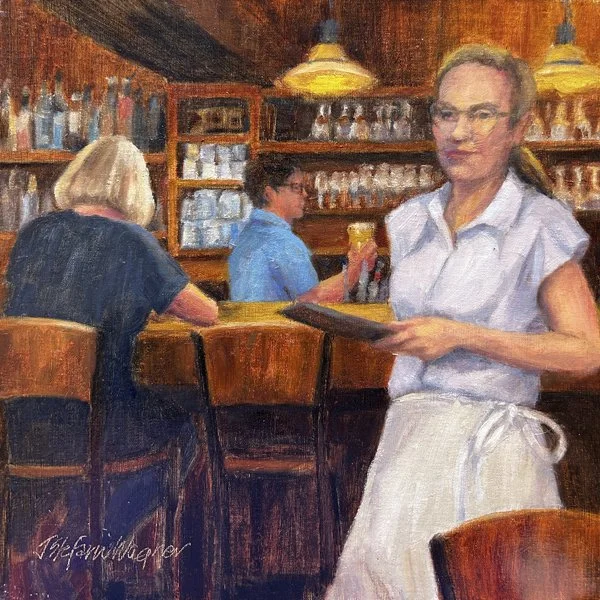 May I Take Your Order? framed 12×12 oil on canvas