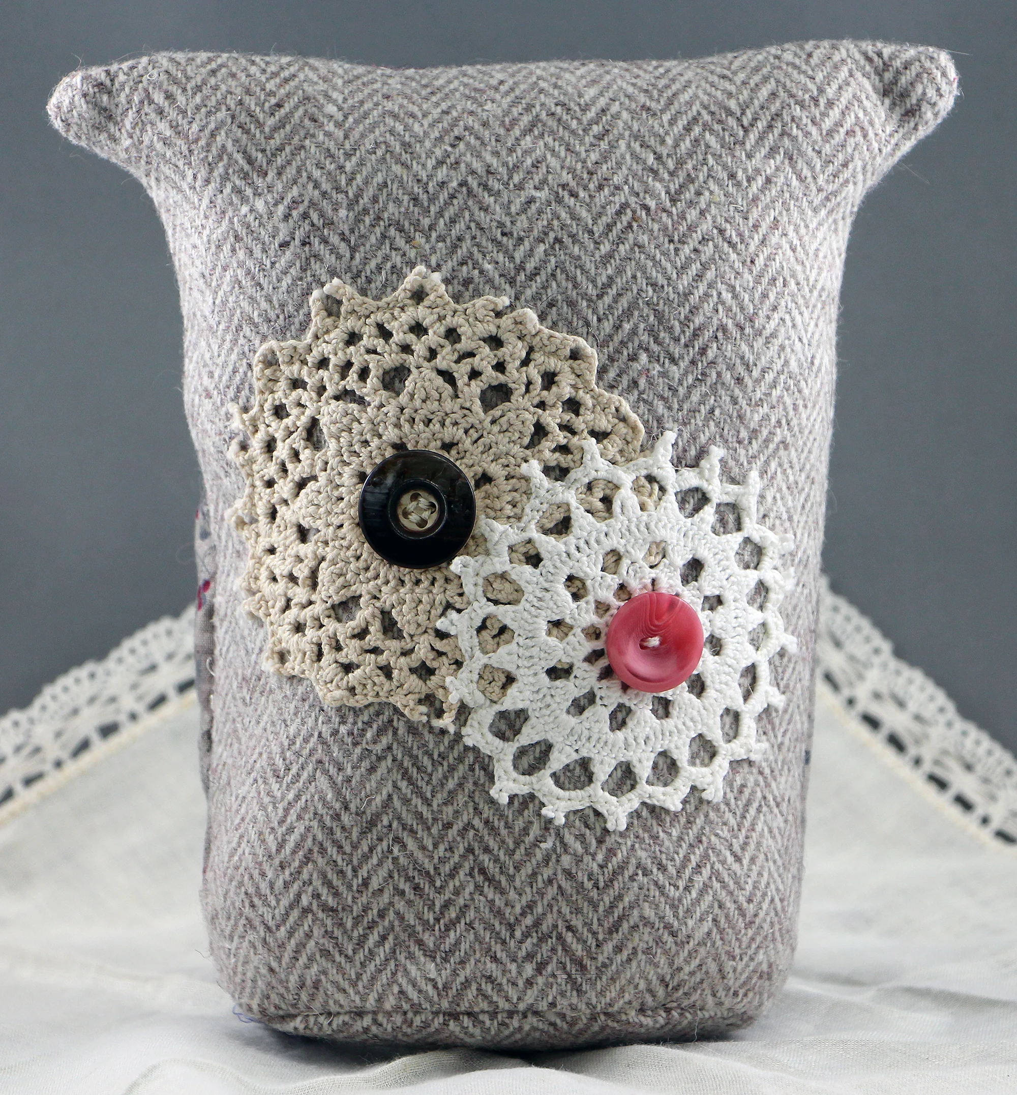 Use upcycled vintage linens to create detail on Myrtle's back.