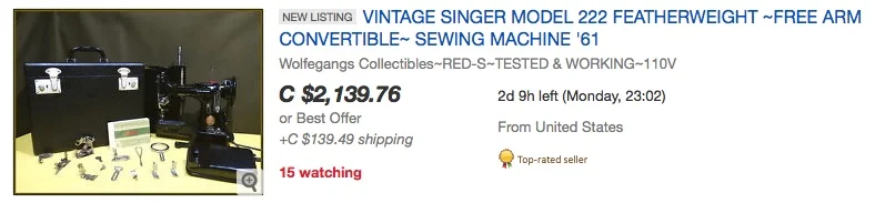 SINGER® 222 ad on eBay.ca