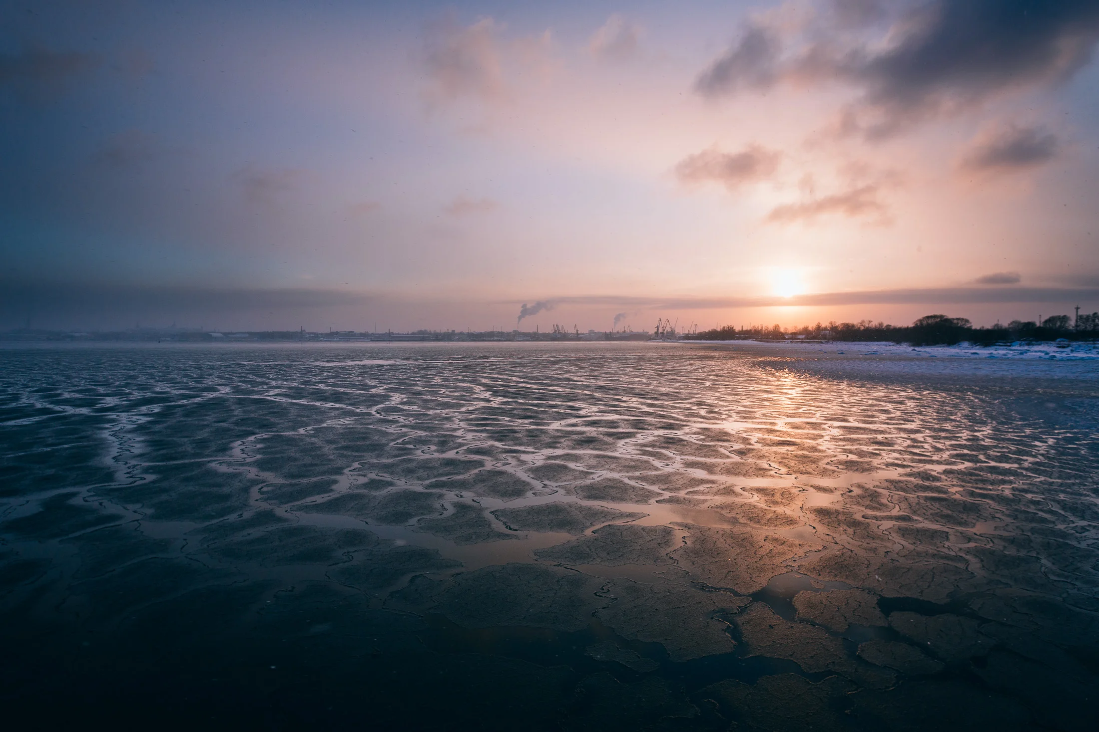 Cold winter sunset in Kopli, Estonia