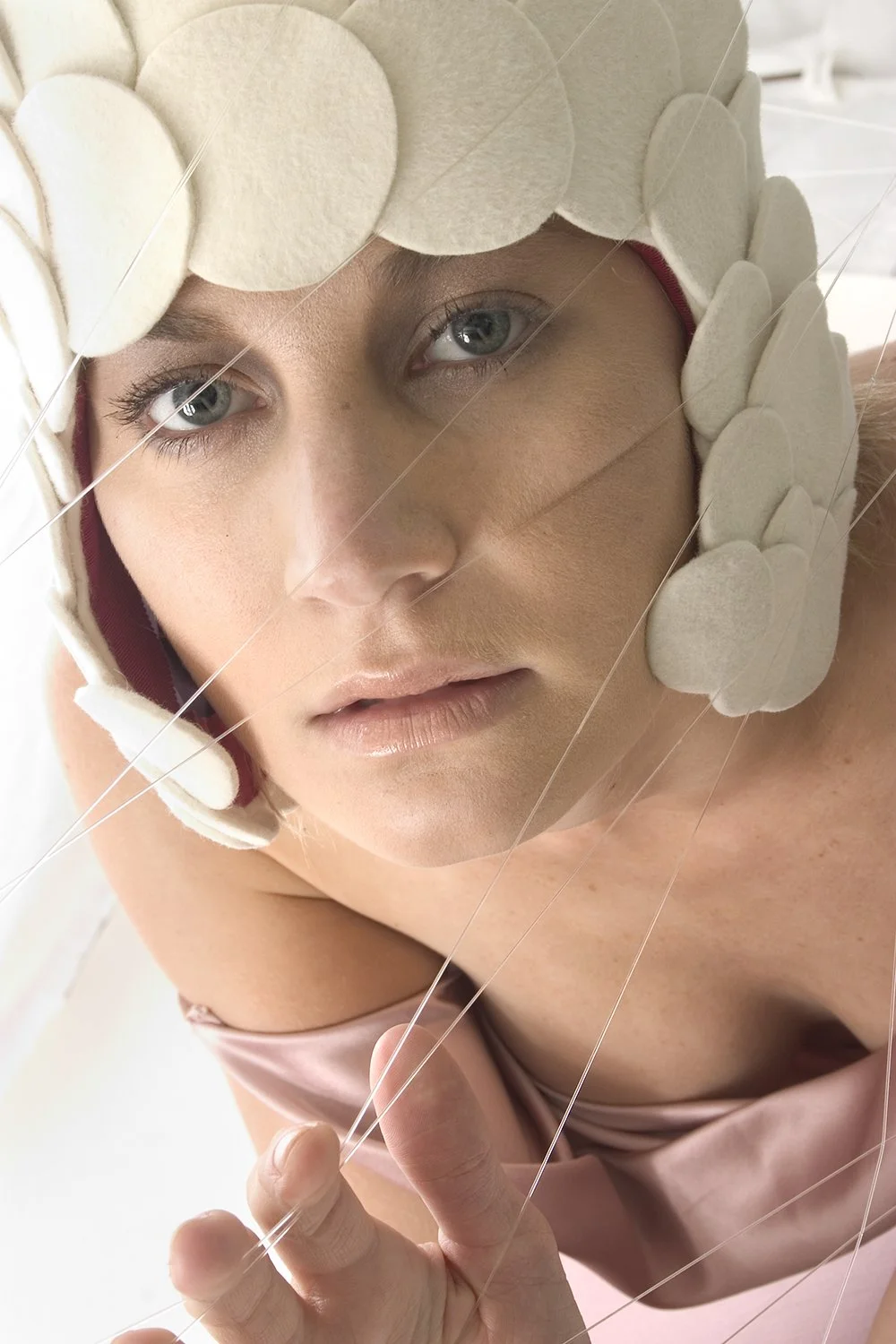 Molecular Mermaid Helmet in Cream Fur Felt by Jasmin Zorlu, photo by Kirsten Brynne Costello, 2008