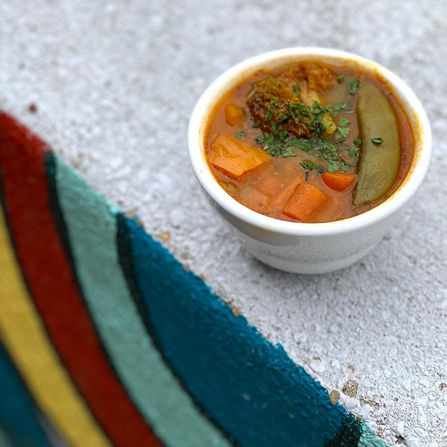 Every day with a chance of rain calls for soup! 🌧️🥣
&bull;
We are offering a tasty vegan Thai curry &amp; rice soup today that is sure to give you all the stormy weather cozy feelings you need! Available as a bowl or a side cup for any of our entre