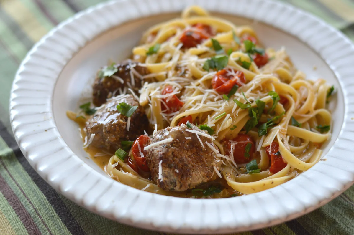 Fettucine with White Wine Butter Sauce and Polpette