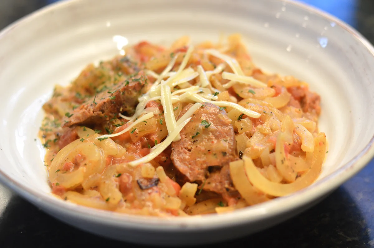 Sausage & Tomato Cream Sauce with Potato Noodles