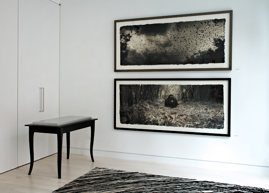  Bat cloud and&nbsp;Mountain gorilla ,&nbsp;Waterfall Mansion, New York City.  Archival pigment prints on handmade Japanese Kozo, 30 x 72 inches.    