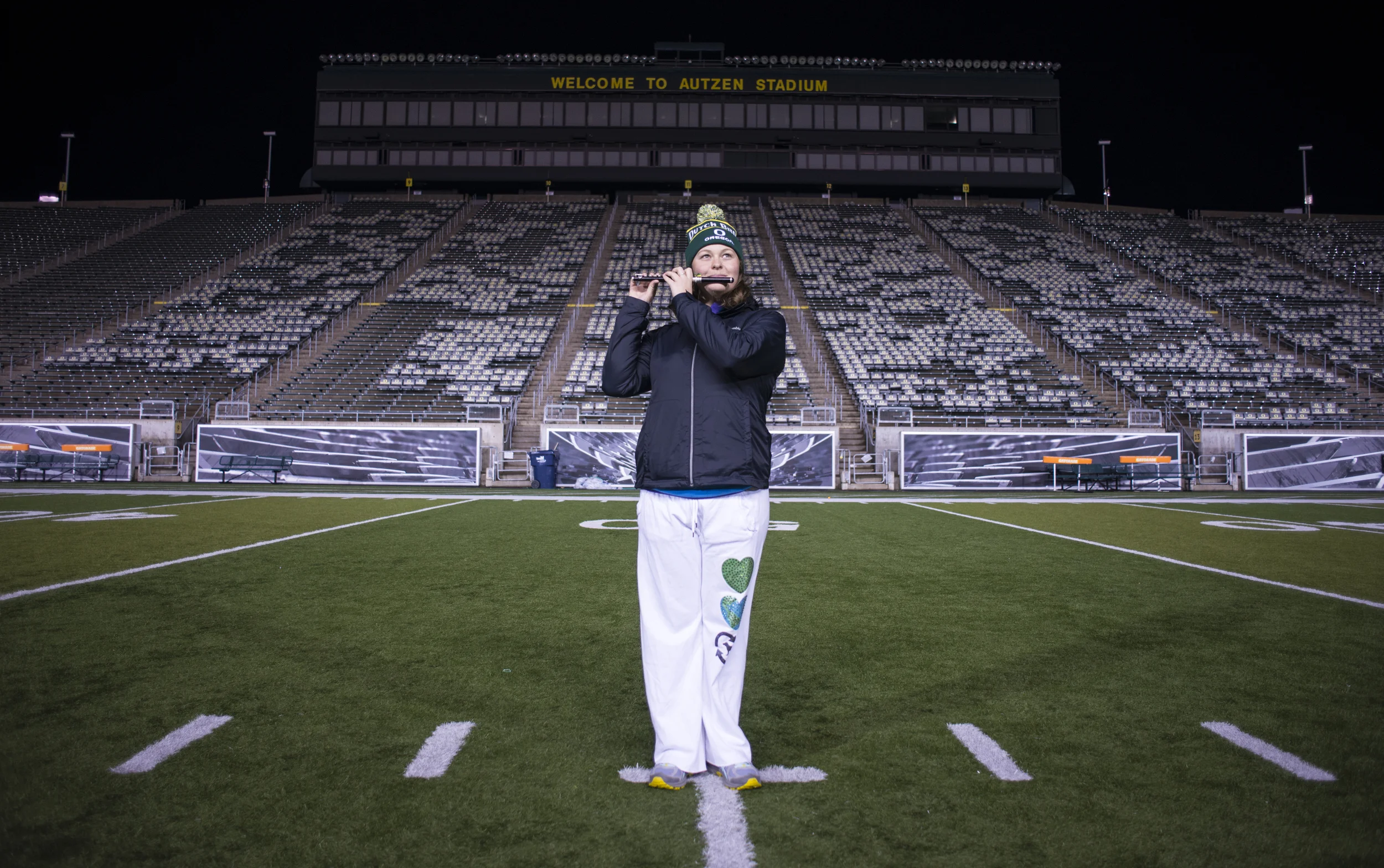 Hannah Giardina is a senior at the University of Oregon and the leader of the flute section in OMB. It is her fourth and final year with the band. She studies journalism, has an interest in design, and has been deeply involved with band organizations and fundraising. Giardina can’t imagine her life without the group which has become her musical family.