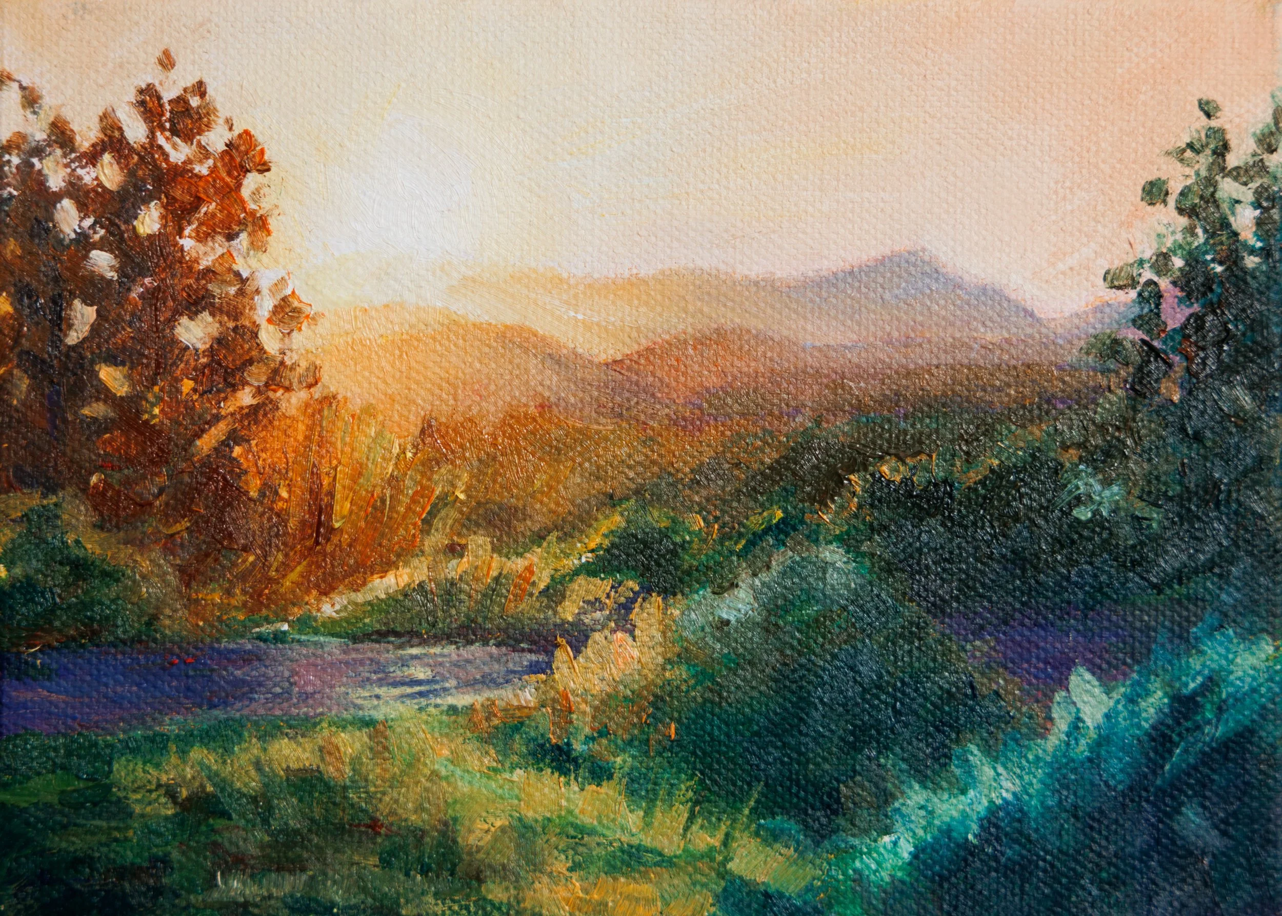 Impressionist Oil Painting Southwest Sunrise Landscape
