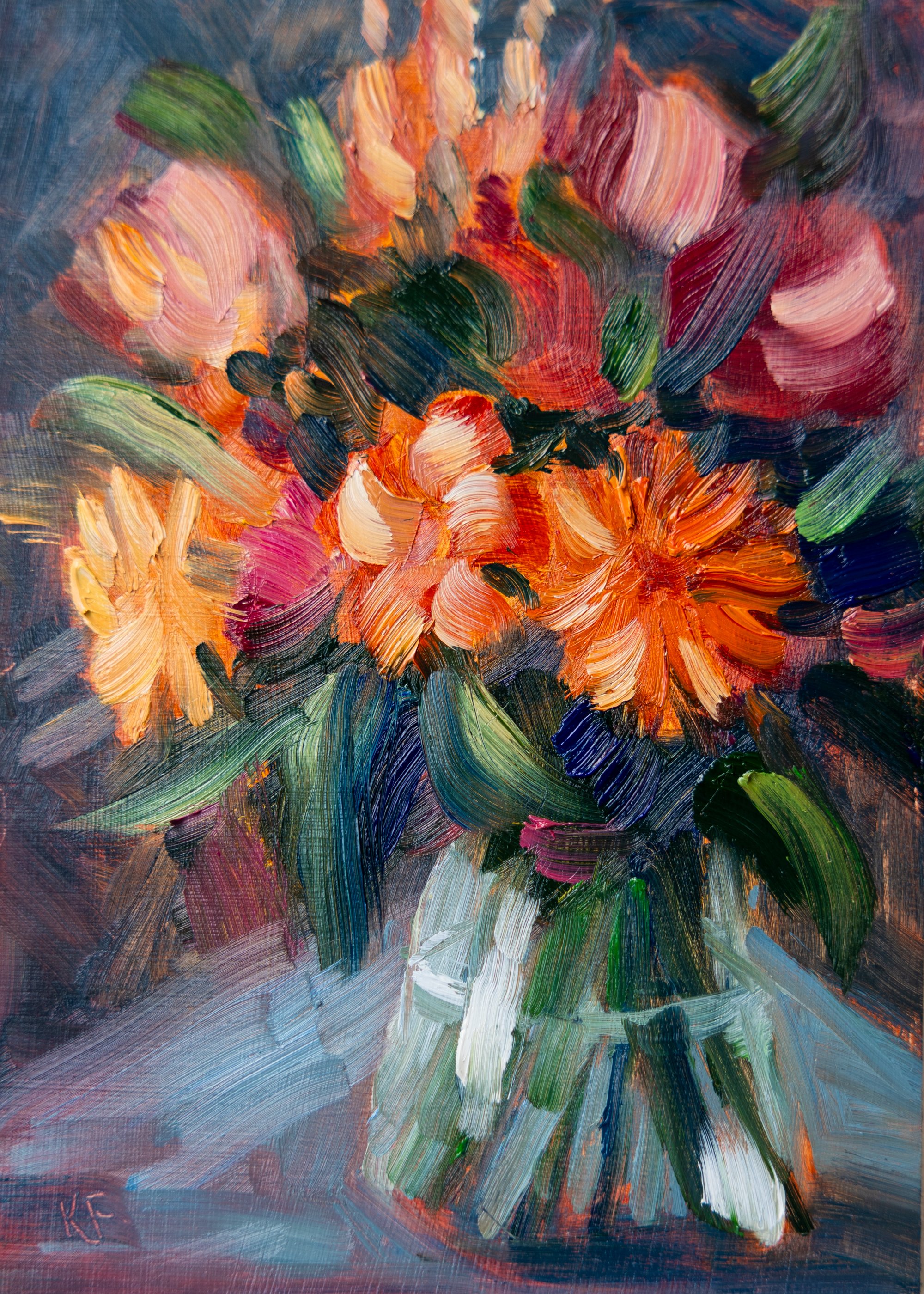 Impressionist Oil Painting of Vase of Flowers