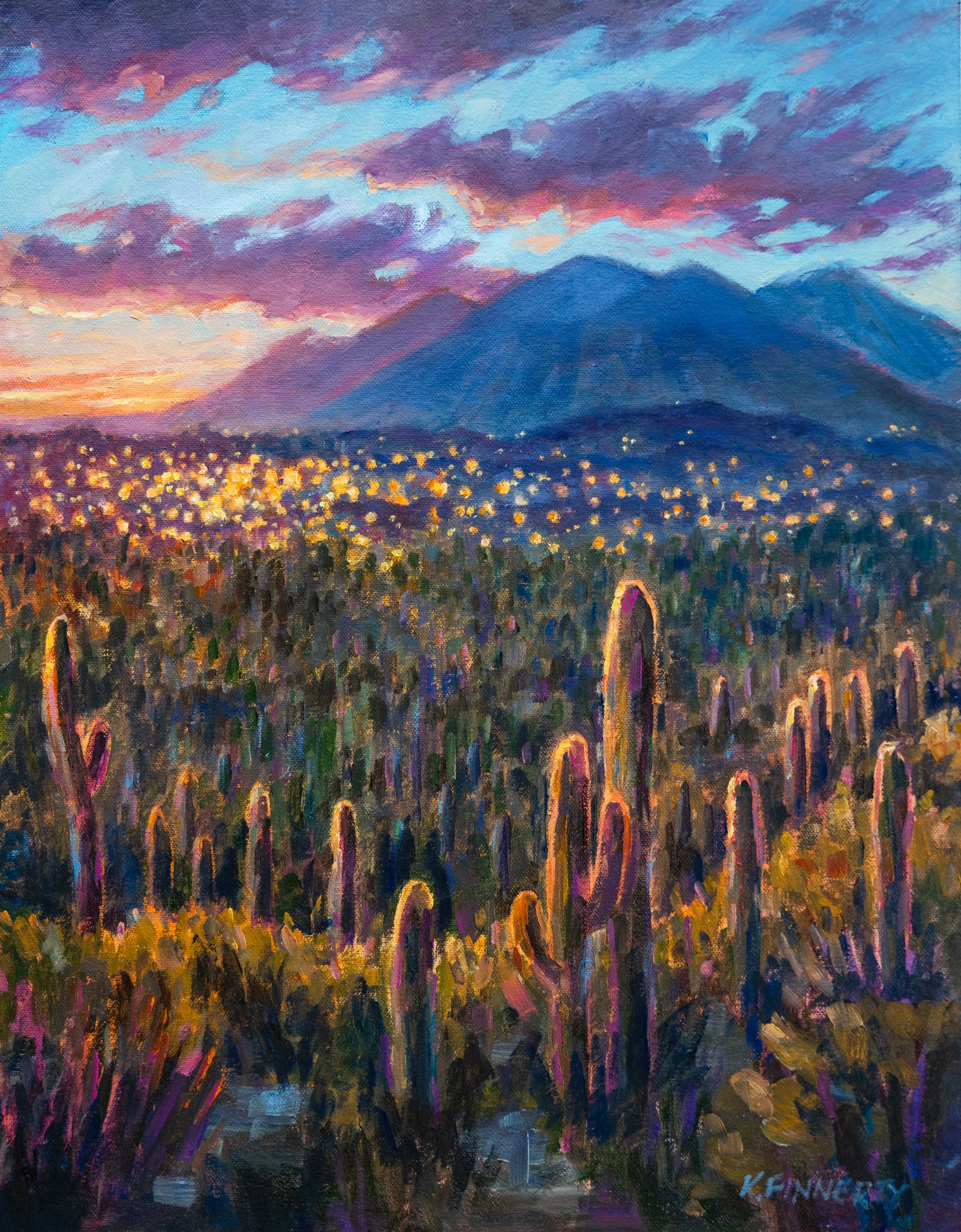 Saguaro Desert Cacti at Blue Hour Oil Painting